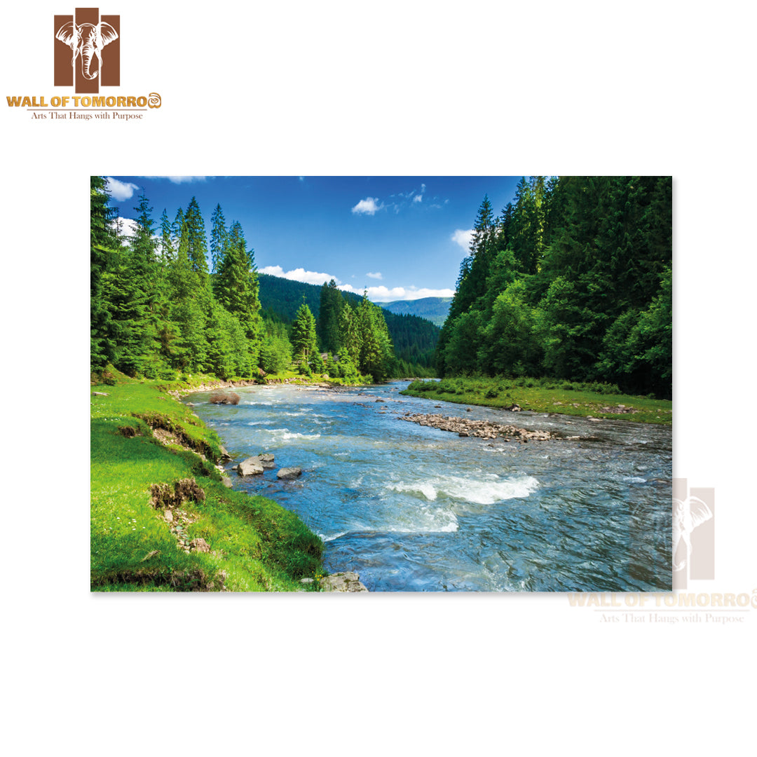 Mountains, Forest and A River, Beautiful Scenery in Summer High Quality Unframed Poster Print & Waterproof Poster Print Wall Décor