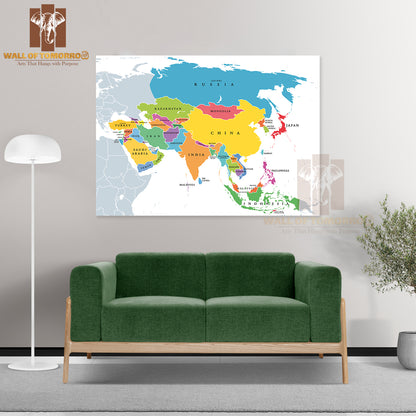 Continent Asia, Political Map Educational High Quality Unframed Poster Print & Waterproof Poster Print Wall Décor