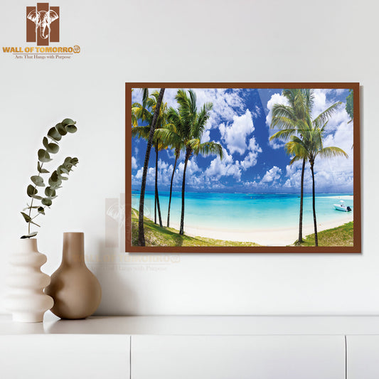 Idyllic Tropical Scene with Palms-Trees and Turquoise Sea High Quality Unframed Poster Print & Waterproof Poster Print Wall Décor