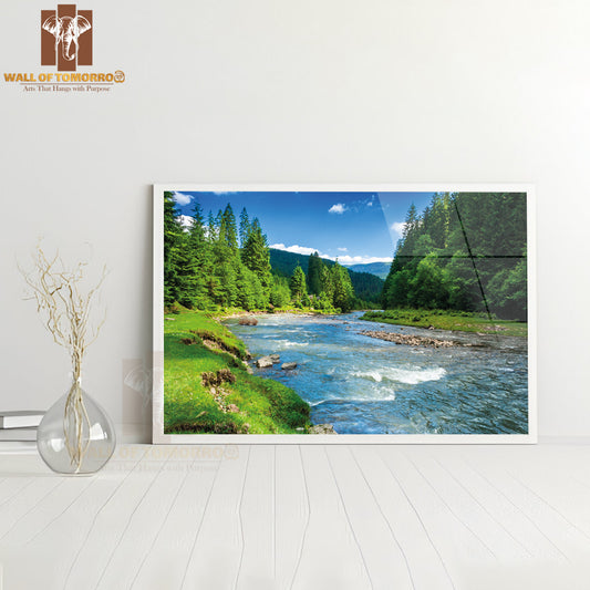 Mountains, Forest and A River, Beautiful Scenery in Summer High Quality Unframed Poster Print & Waterproof Poster Print Wall Décor