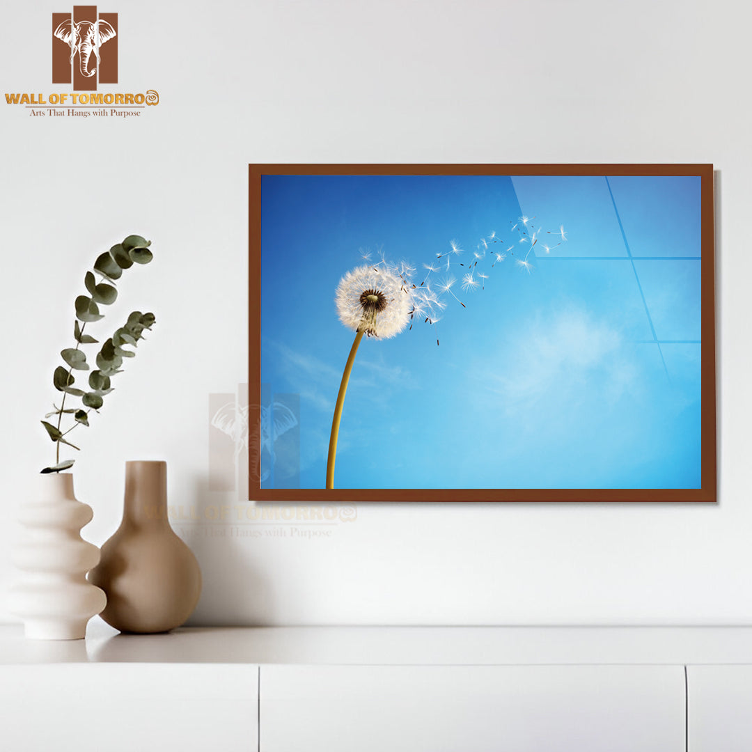 Dandelion With Seeds Blowing Away in The Wind Across a Clear Blue Sky High Quality Unframed Poster Print & Waterproof Poster Print Wall Décor