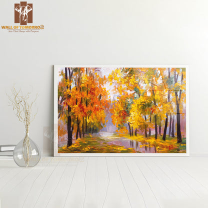 Oil Painting Autumn Forest, Full of Fallen Leaves High Quality Unframed Poster Print & Waterproof Poster Print Wall Décor