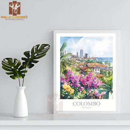 Colombo Sri Lanka Watercolor Travel High Quality Glass Frame Wall Décor