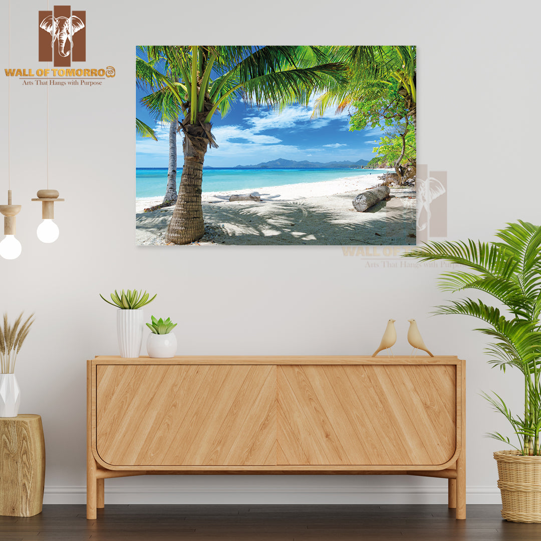 Green Tree on a White Sand Beach Malcapuya Island, Coron, Philippines High Quality Unframed Poster Print & Waterproof Poster Print Wall Décor