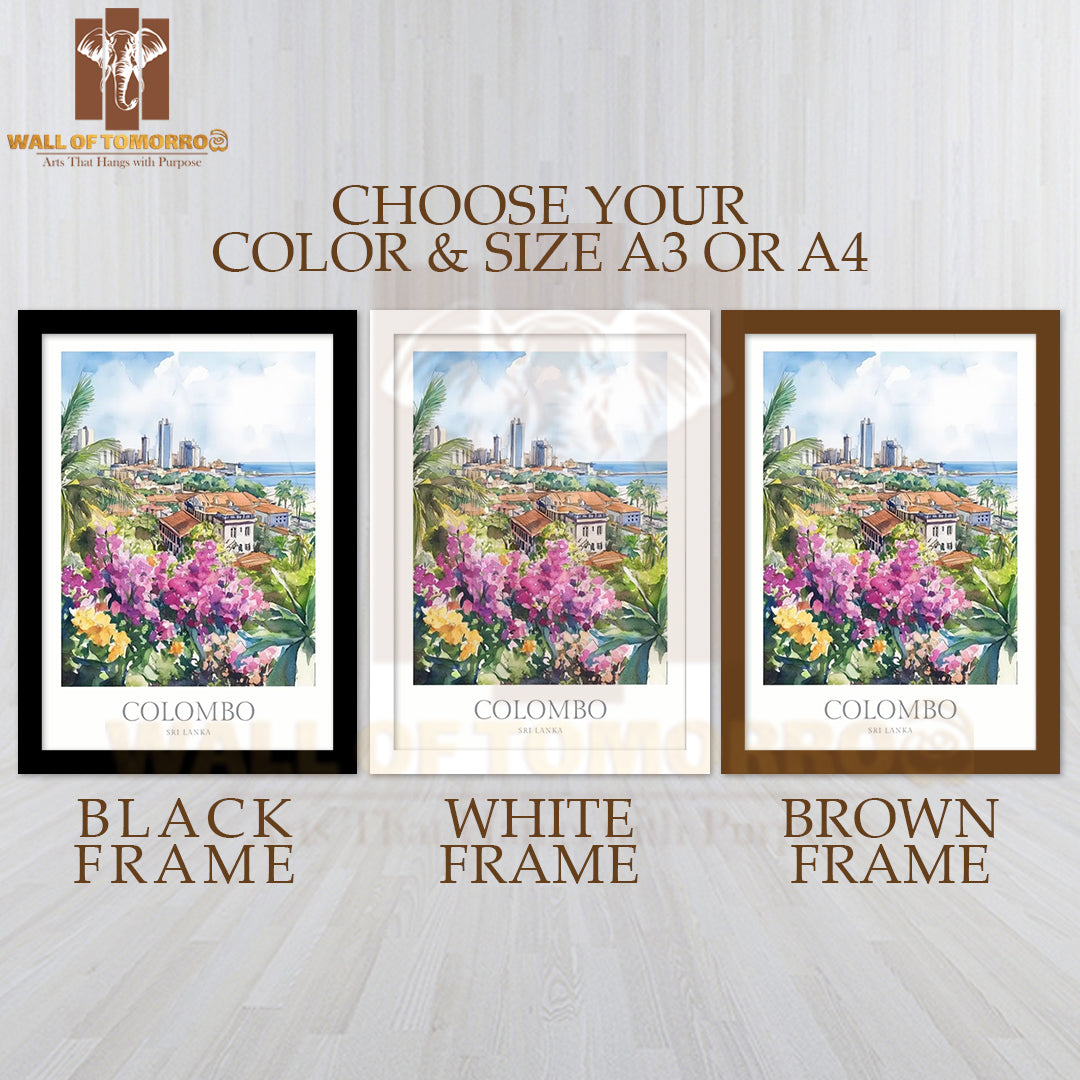 Colombo Sri Lanka Watercolor Travel High Quality Glass Frame Wall Décor