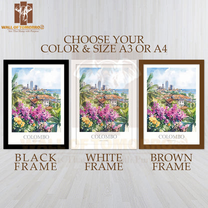 Colombo Sri Lanka Watercolor Travel High Quality Glass Frame Wall Décor