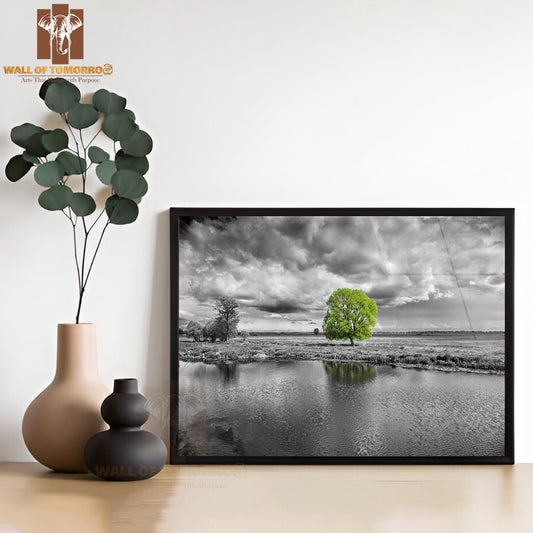Black And White Landscape and Green Tree High Quality Unframed Poster Print & Waterproof Poster Print Wall Décor
