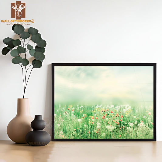 Beautiful Vintage Summer Landscape with Sun and Flowers High Quality Unframed Poster Print & Waterproof Poster Print Wall Décor