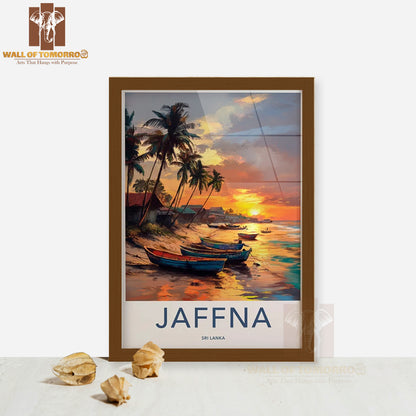 Beach Sunset, Boat Painting, Jaffna, Sri Lanka High Quality Glass Frame Wall Décor