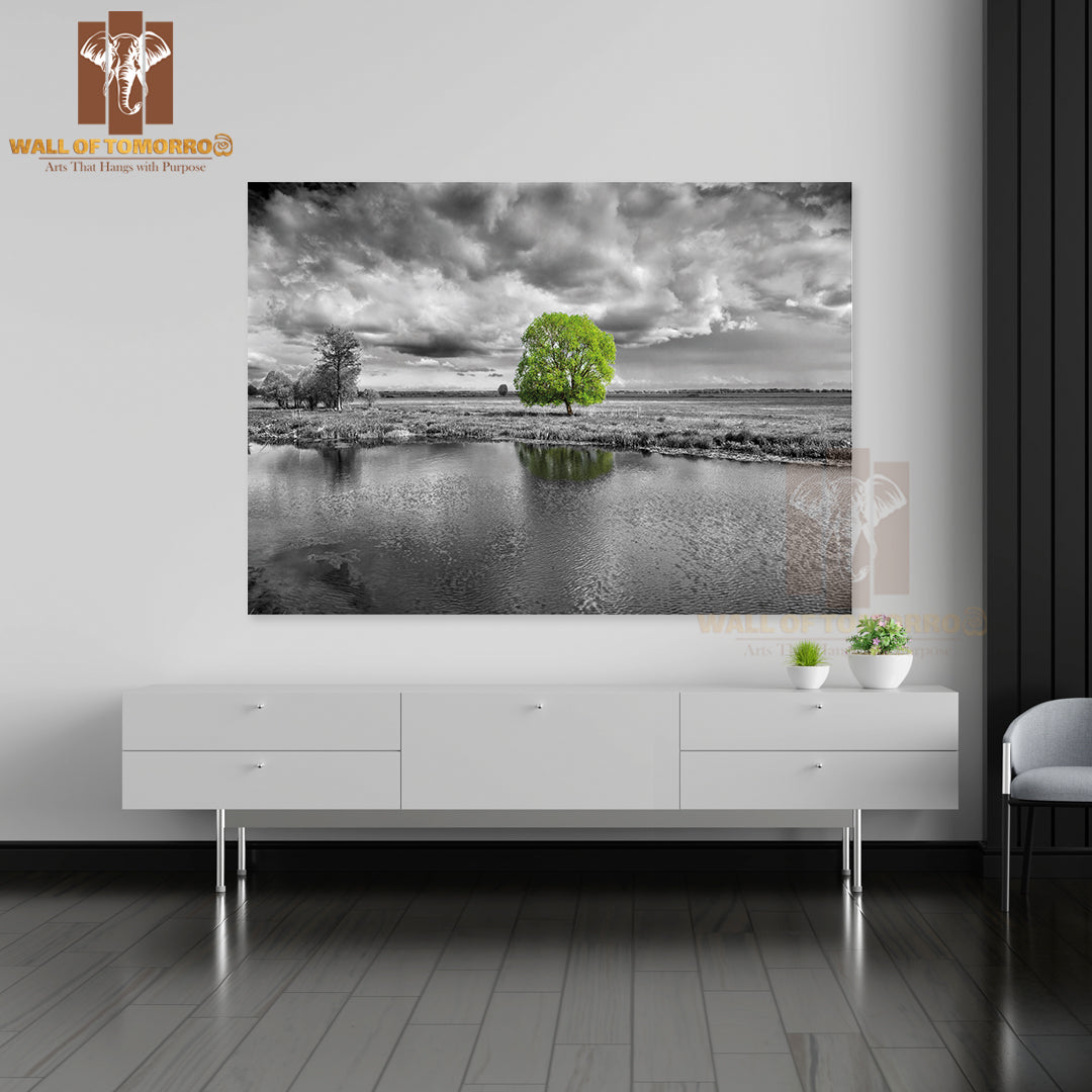 Black And White Landscape and Green Tree High Quality Unframed Poster Print & Waterproof Poster Print Wall Décor