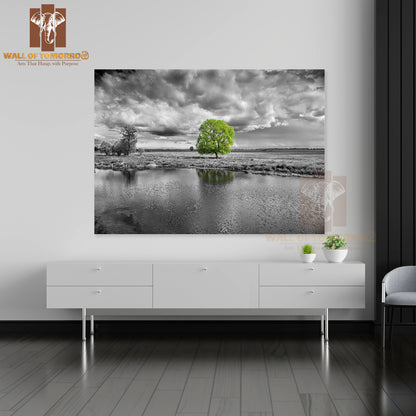 Black And White Landscape and Green Tree High Quality Unframed Poster Print & Waterproof Poster Print Wall Décor