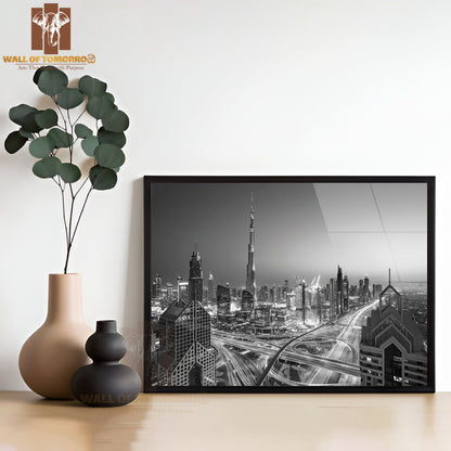 Dubai Skyline B&W High Quality Unframed Poster Print & Waterproof Poster Print Wall Décor