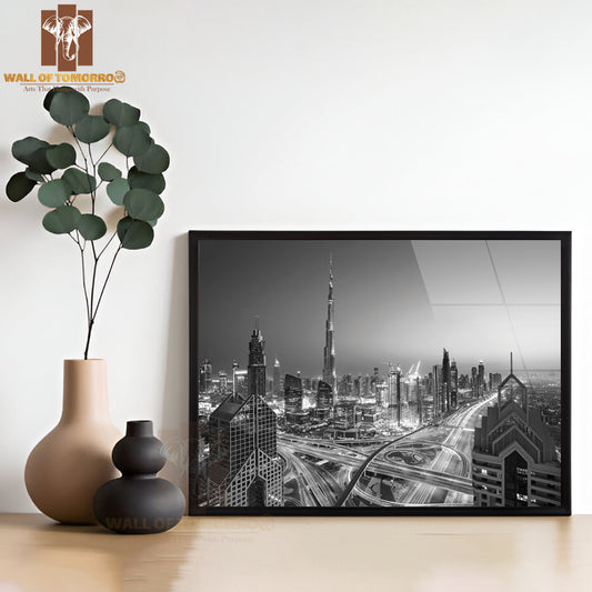 Dubai Skyline B&W High Quality Unframed Poster Print & Waterproof Poster Print Wall Décor
