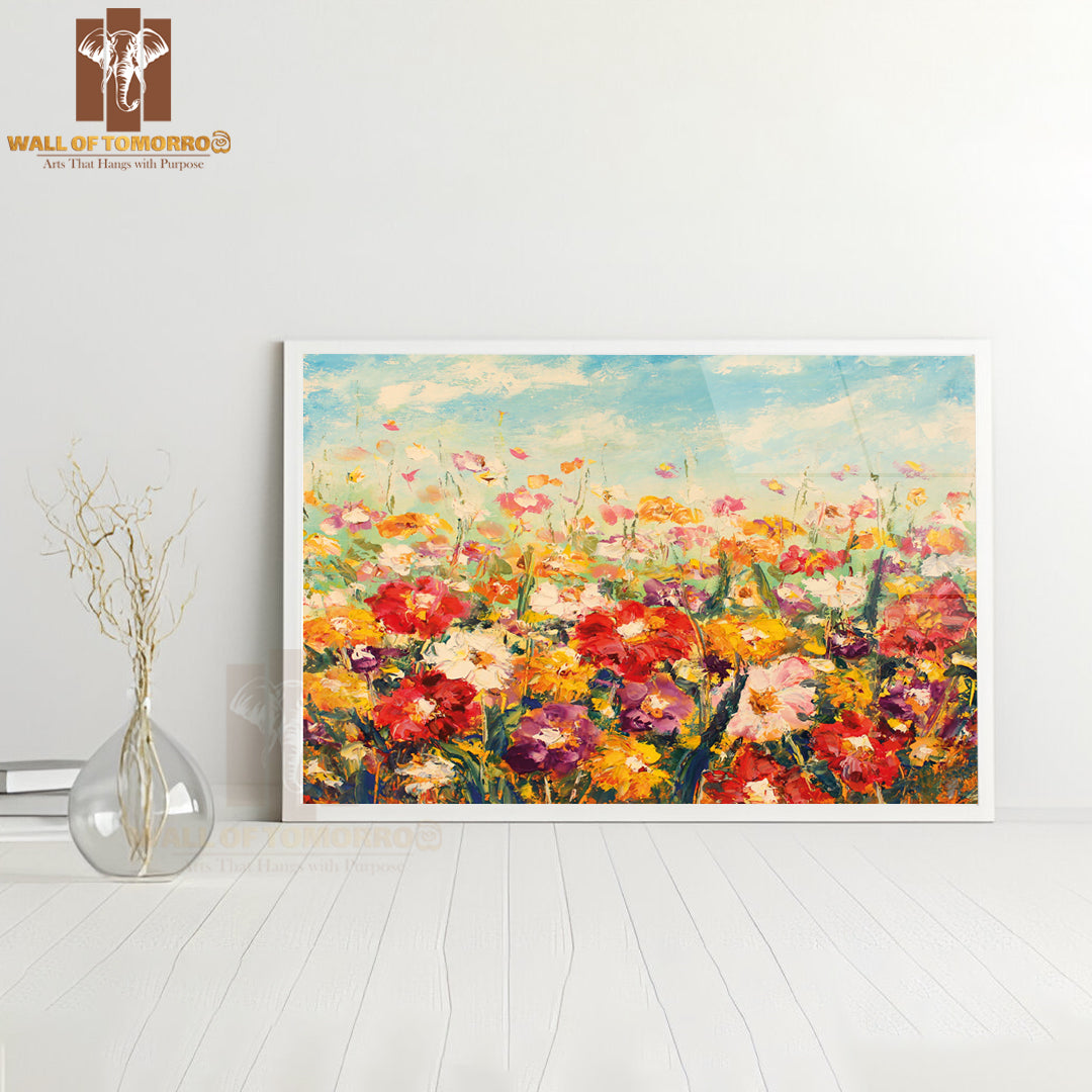 Original Oil Painting of Flowers, Beautiful Field Flowers High Quality Unframed Poster Print & Waterproof Poster Print Wall Décor