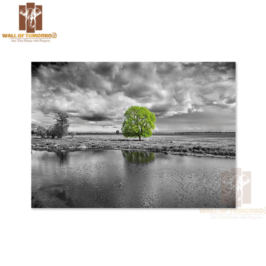 Black And White Landscape and Green Tree High Quality Unframed Poster Print & Waterproof Poster Print Wall Décor
