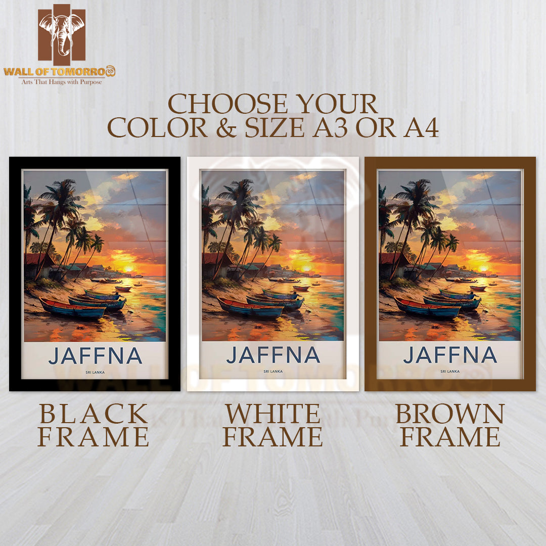 Beach Sunset, Boat Painting, Jaffna, Sri Lanka High Quality Glass Frame Wall Décor