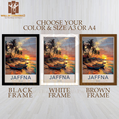 Beach Sunset, Boat Painting, Jaffna, Sri Lanka High Quality Glass Frame Wall Décor