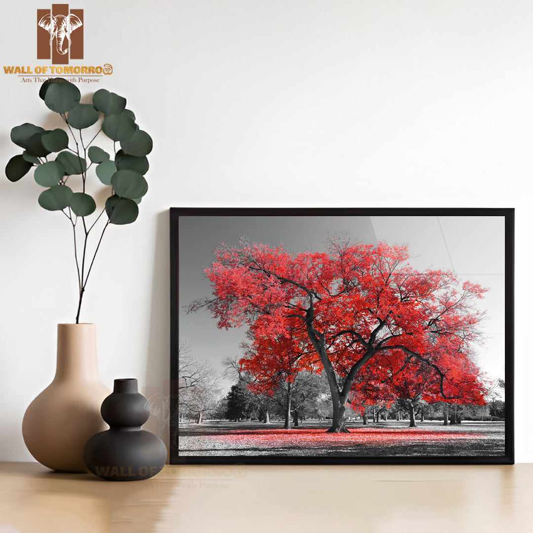 Big Red Tree in a Black and White Landscape High Quality Unframed Poster Print & Waterproof Poster Print Wall Décor