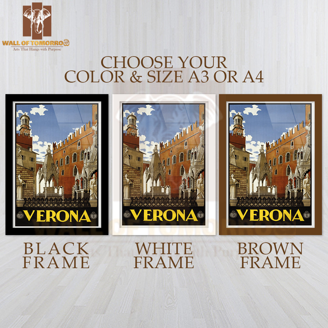 Verona, Italy, Featuring A Scenic View of a Castle High Quality Glass Frame Wall Décors in Sri Lanka