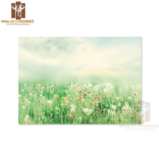 Beautiful Vintage Summer Landscape with Sun and Flowers High Quality Unframed Poster Print & Waterproof Poster Print Wall Décor