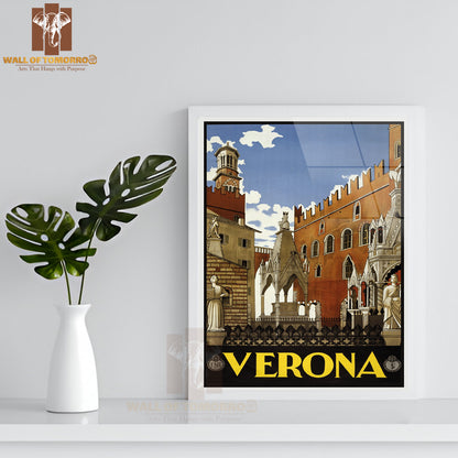 Verona, Italy, Featuring A Scenic View of a Castle High Quality Glass Frame Wall Décors in Sri Lanka