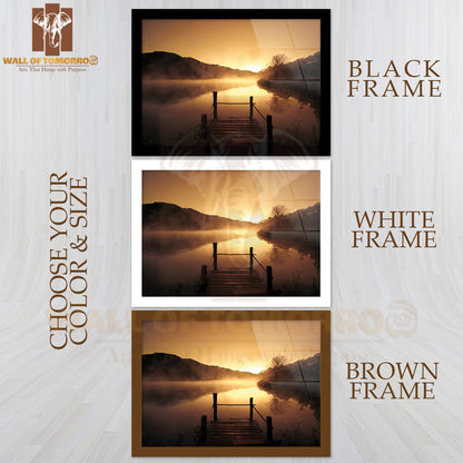 Morning Fog Over Scenery Lake at Urban Village High Quality Glass Frame Wall Décor