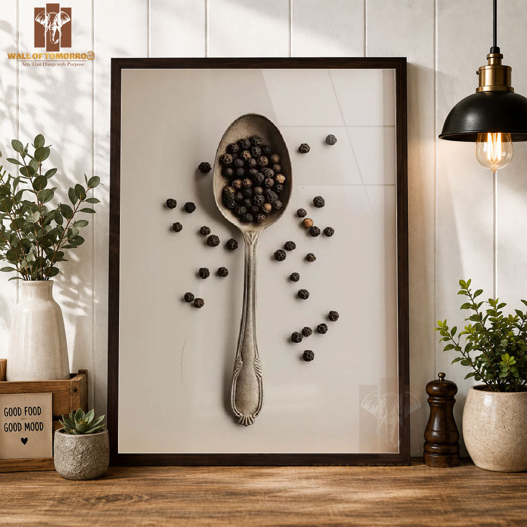 Pepper Seeds in Spoon Kitchen & Restaurant High Quality Glass Frame Wall Décors in Sri Lanka