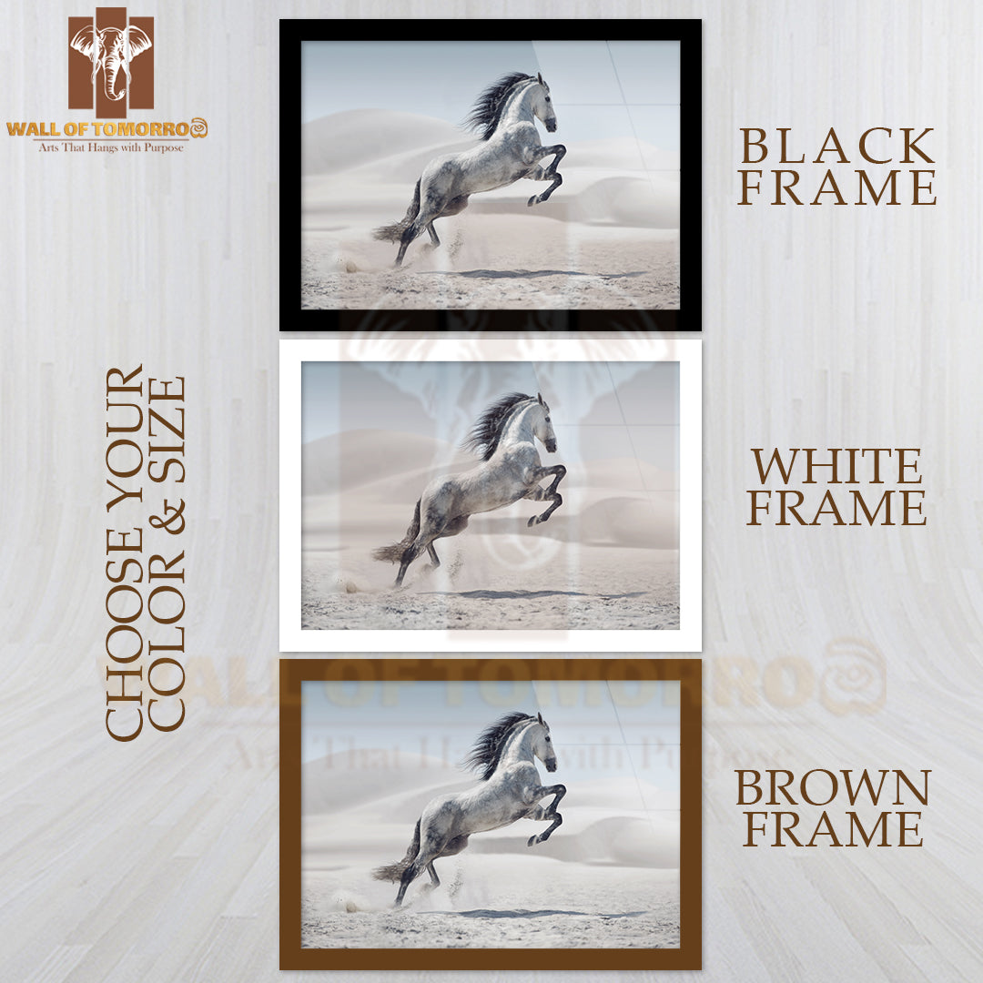 Wild White Horse in Desert Dust High Quality Unframed Poster Print & Waterproof Poster Print Wall Décor