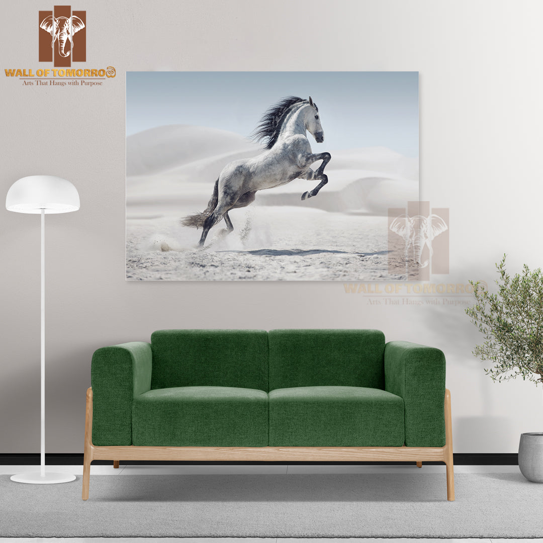 Wild White Horse in Desert Dust High Quality Unframed Poster Print & Waterproof Poster Print Wall Décor