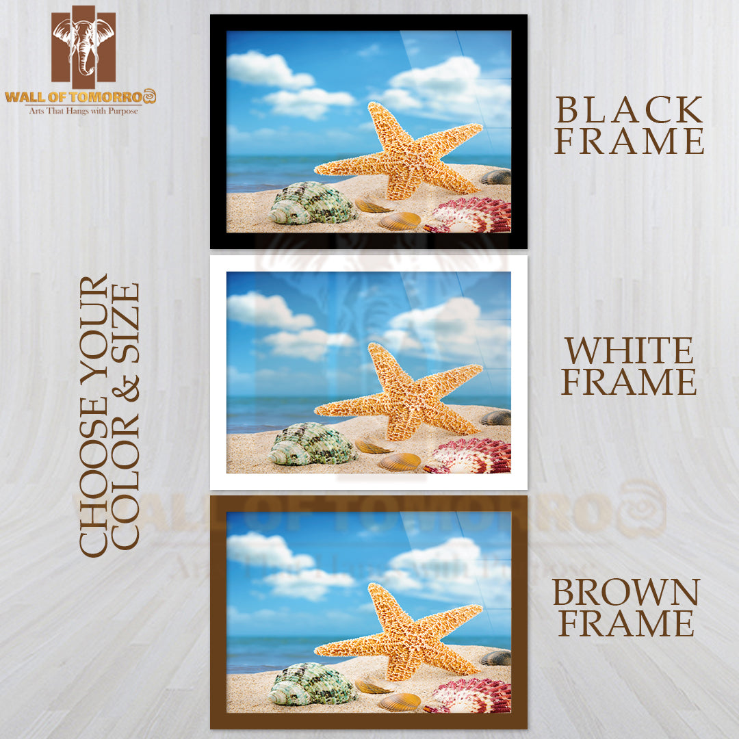 Sea Star and Colorful Shells on Coastline High Quality Unframed Poster Print & Waterproof Poster Print Wall Décor