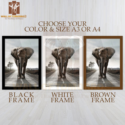 Elephant Walking on the Road High Quality Glass Frame Wall Décor