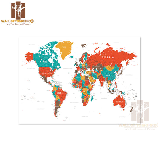 World Map Vintage Political Educational High Quality Unframed Poster Print & Waterproof Poster Print Wall Décor