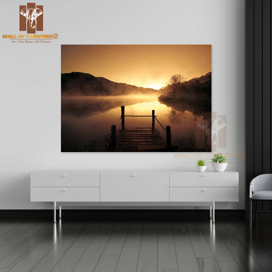 Morning Fog Over Scenery Lake at Urban Village High Quality Unframed Poster Print & Waterproof Poster Print Wall Décor