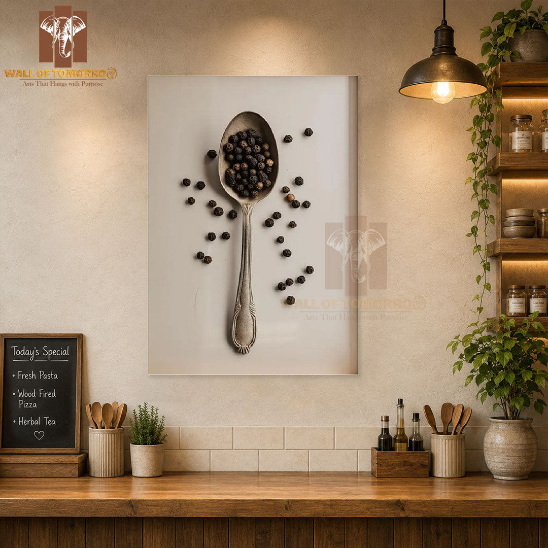 Pepper Seeds in Spoon Kitchen & Restaurant High Quality Unframed Poster Print & Waterproof Poster Print Wall Décor in Sri Lanka