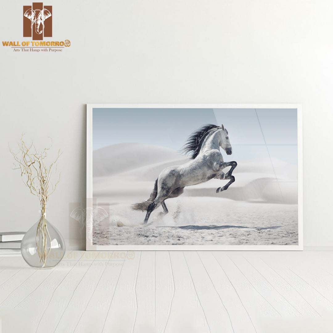Wild White Horse in Desert Dust High Quality Unframed Poster Print & Waterproof Poster Print Wall Décor