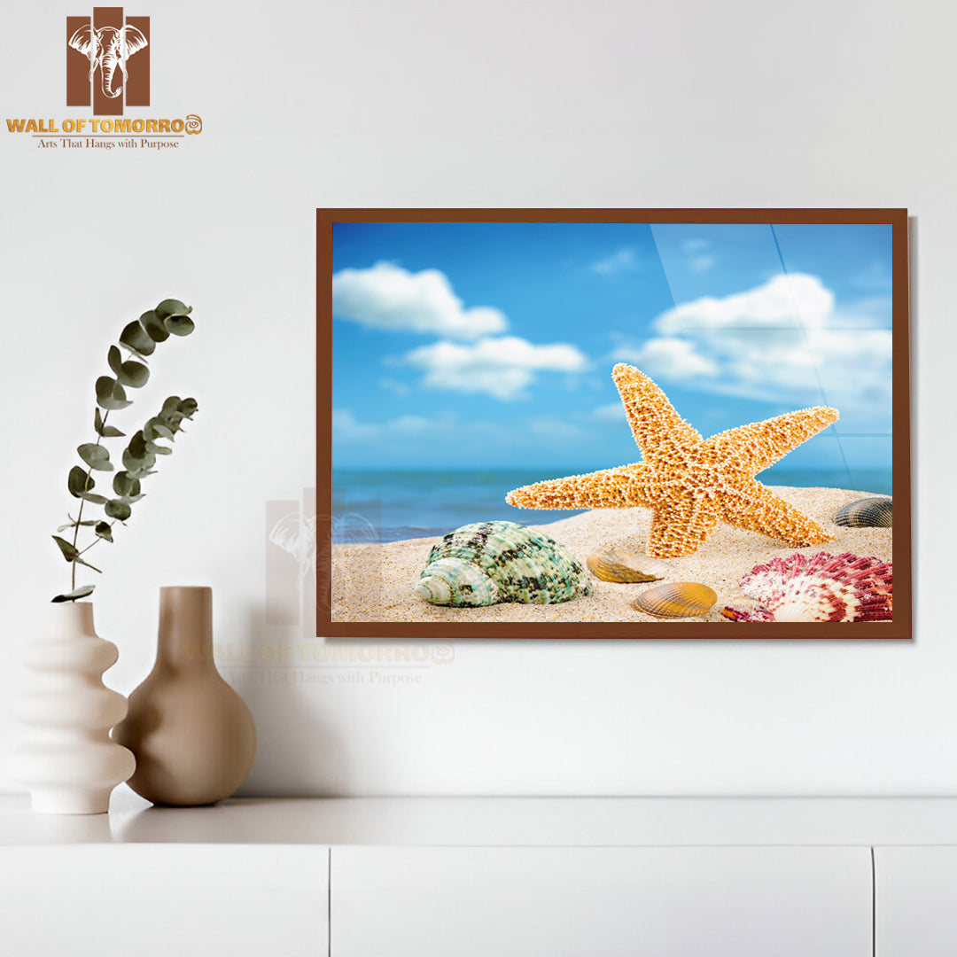 Sea Star and Colorful Shells on Coastline High Quality Unframed Poster Print & Waterproof Poster Print Wall Décor
