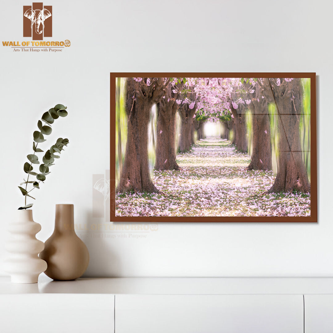 The Romantic Tunnel of Pink Flower Tree, Pink Trumpet Tree High Quality Unframed Poster Print & Waterproof Poster Print Wall Décor