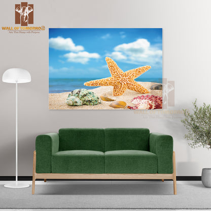 Sea Star and Colorful Shells on Coastline High Quality Unframed Poster Print & Waterproof Poster Print Wall Décor