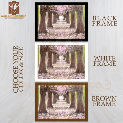 The Romantic Tunnel of Pink Flower Tree, Pink Trumpet Tree High Quality Unframed Poster Print & Waterproof Poster Print Wall Décor