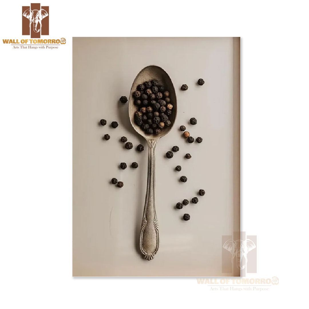 Pepper Seeds in Spoon Kitchen & Restaurant High Quality Unframed Poster Print & Waterproof Poster Print Wall Décor in Sri Lanka