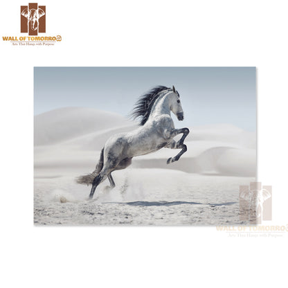 Wild White Horse in Desert Dust High Quality Unframed Poster Print & Waterproof Poster Print Wall Décor