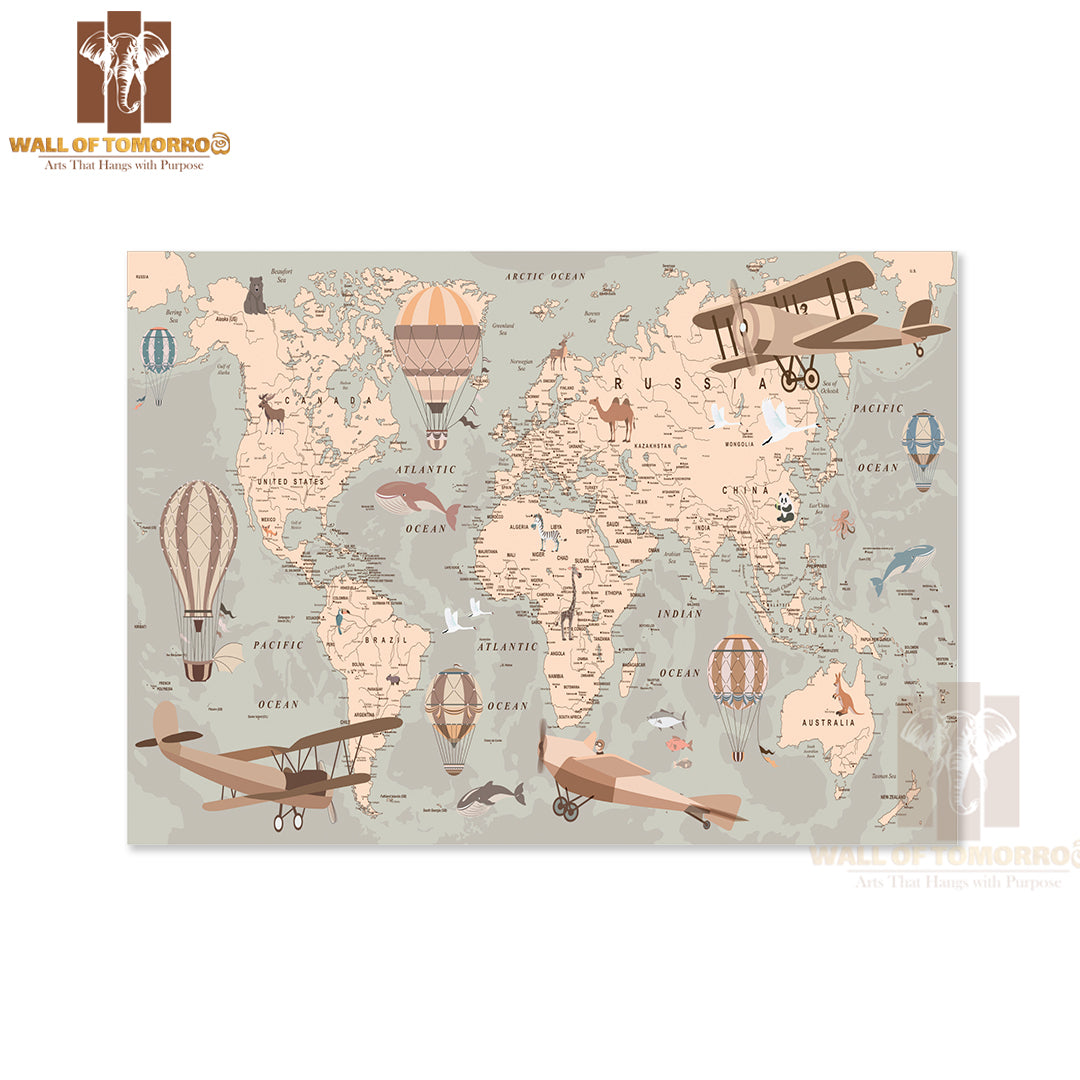 Kids World Map for Children Educational High Quality Unframed Poster Print & Waterproof Poster Print Wall Décor