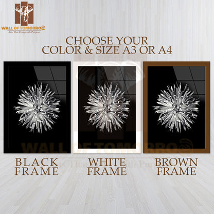 Dahlia Flower Closeup B&W High Quality Glass Frame Wall Décor