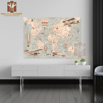 Kids World Map for Children Educational High Quality Unframed Poster Print & Waterproof Poster Print Wall Décor