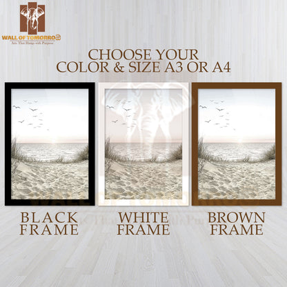 Seagulls Sandy Beach High Quality Glass Frame Wall Décor
