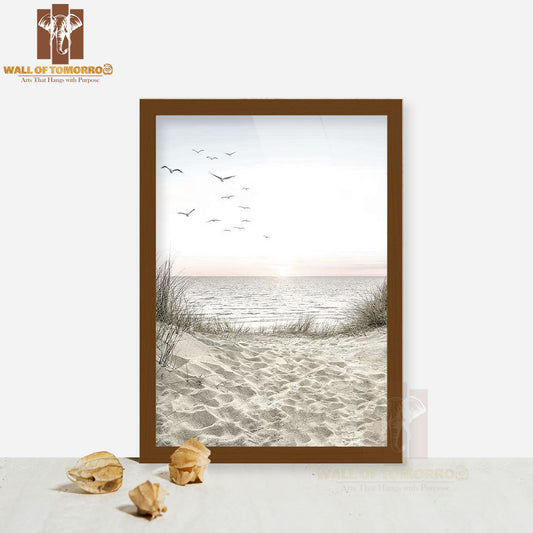 Seagulls Sandy Beach High Quality Glass Frame Wall Décor