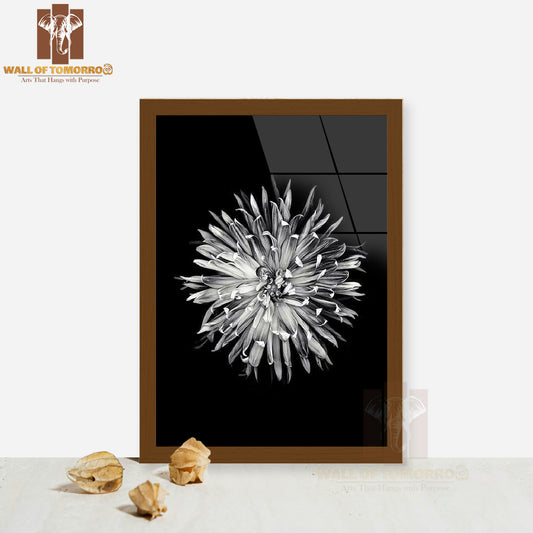 Dahlia Flower Closeup B&W High Quality Glass Frame Wall Décor