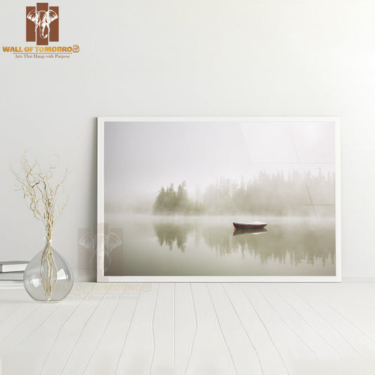 Boat On the Lake at Morning Fog High Quality Unframed Poster Print & Waterproof Poster Print Wall Décor