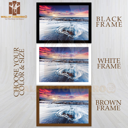 Fantastic Sunset Over the Stormy Sea, Dramatic Overcast Sky High Quality Unframed Poster Print & Waterproof Poster Print Wall Décor