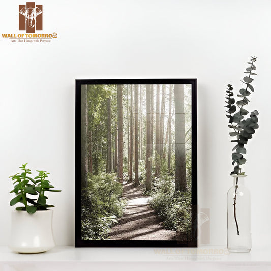 Green Forest with Walking Path High Quality Glass Frame Wall Décor
